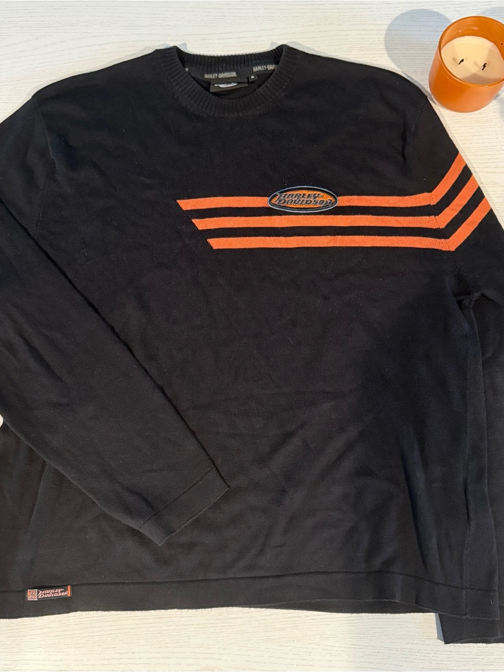 Vintage Harley Davidson Orange Striped Sweater